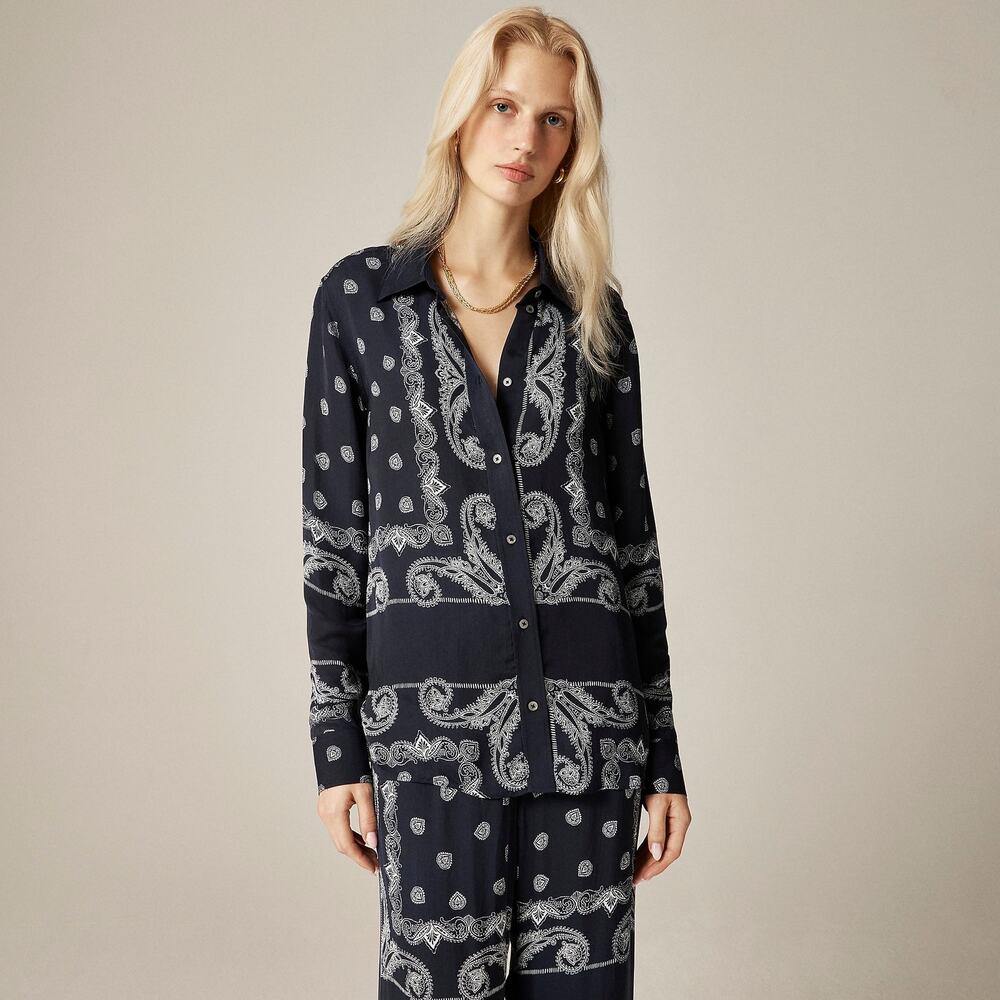 J. Crew Women's Jules Classic-Fit Pants In Bandana Print Navy Blue Size 8 NWT - Picture 2 of 12